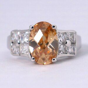 Vintage Sterling Silver Champagne Citrine Cubic Zirconia Ring -Size 8